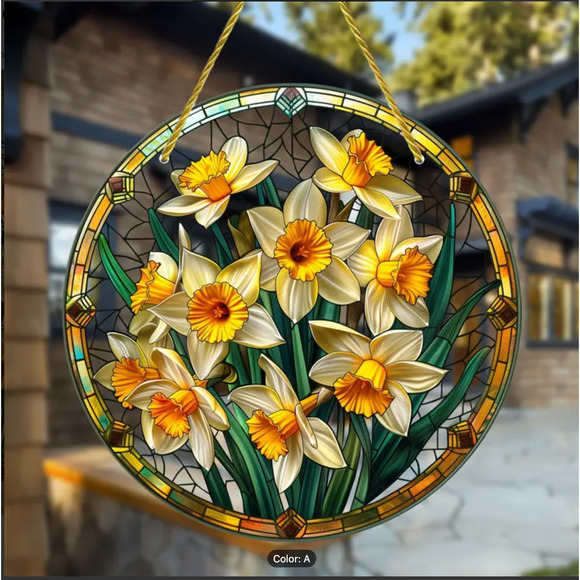 Acrylic , Stained Glass Look, 2D Suncatcher, 8" Daffodil/ Buttercup Design - Picture 4 of 8